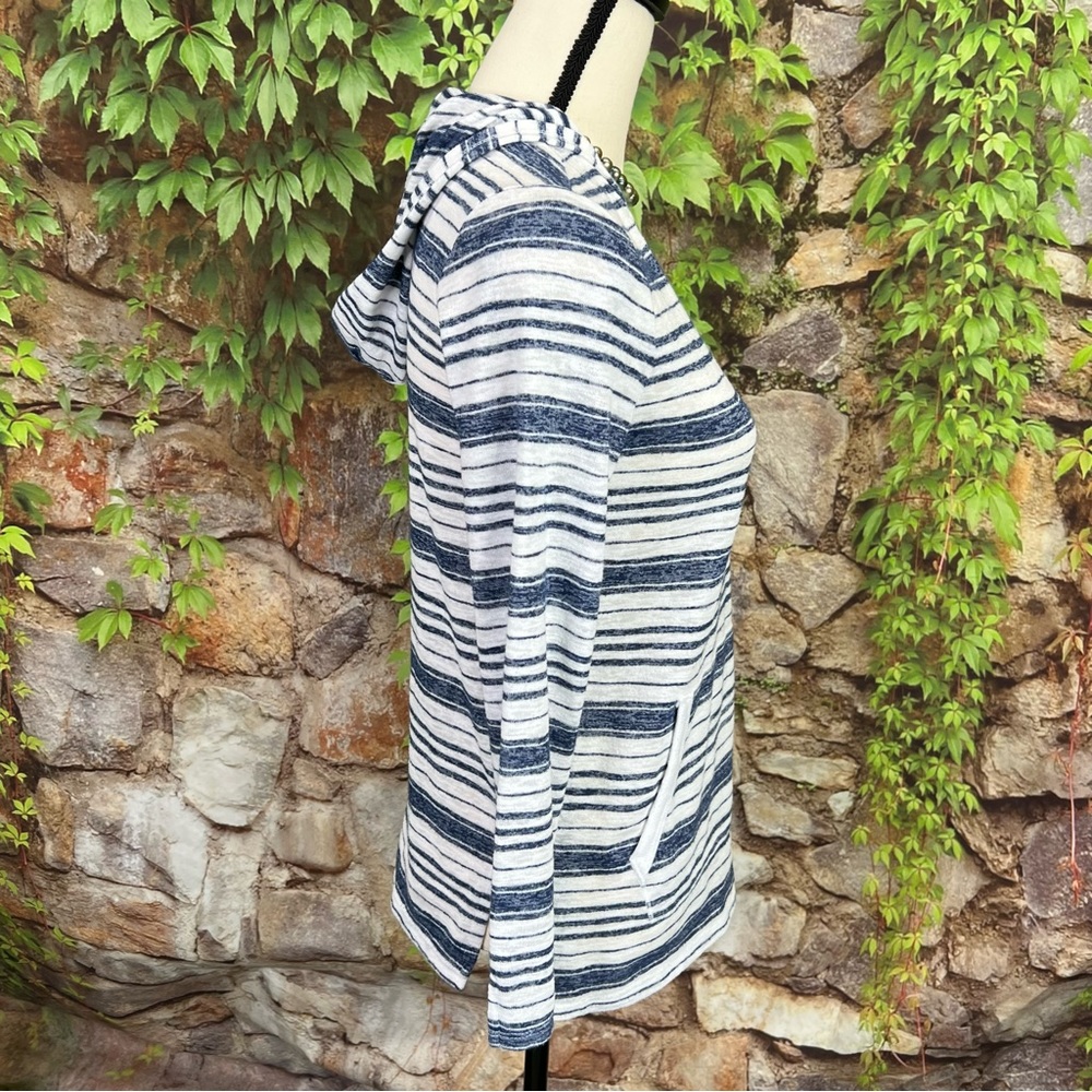 SUNDAY Nautical Casual Burnout Navy and White Striped Hoodie, XS - Picture 3 of 11